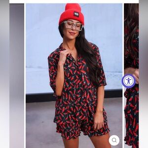 Red and Black Plisse Set NWT